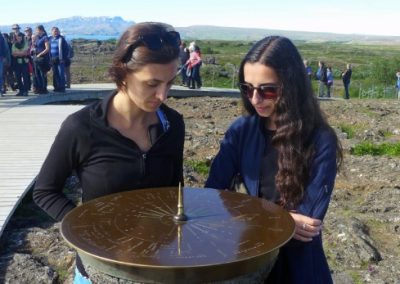 Students looking at a sundial in Iceland