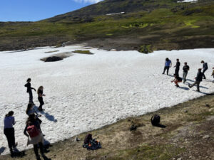 students hiking on snow